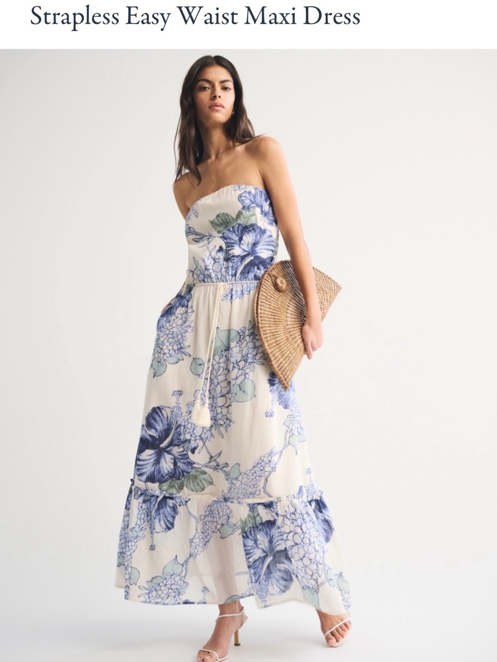 Abercrombie & Fitch Cream Strapless Maxi Dress with Blue Floral Print